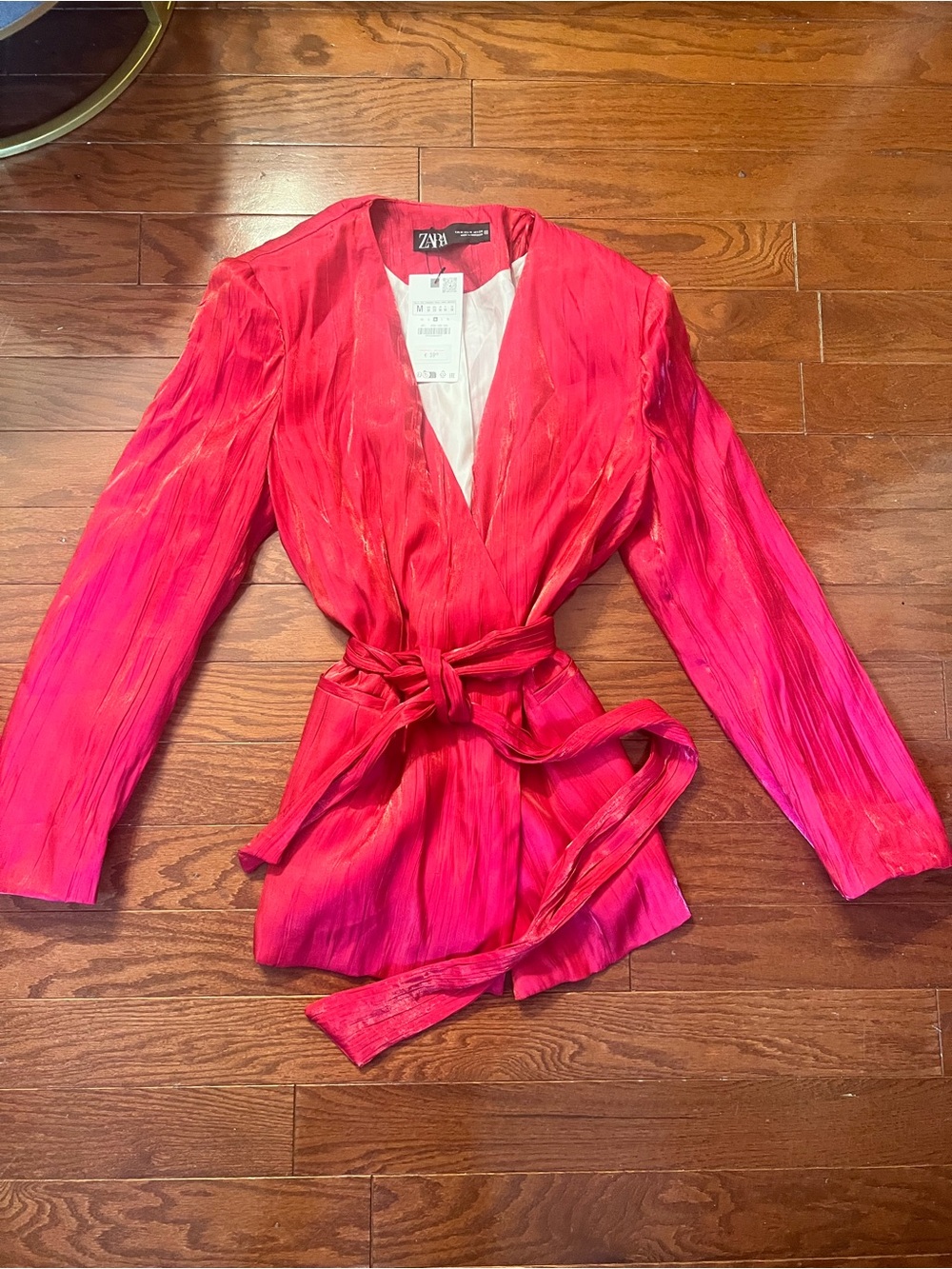 Zara Fuchsia and Red Satin Wrap blazer